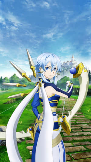 “ready For Battle: Sinon Armed And Ready” Wallpaper