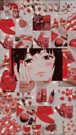 Red Aesthetic Collagewith Anime Girl Wallpaper