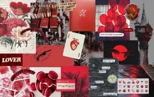 Red Aesthetic Laptop Balloons Flowers Wallpaper