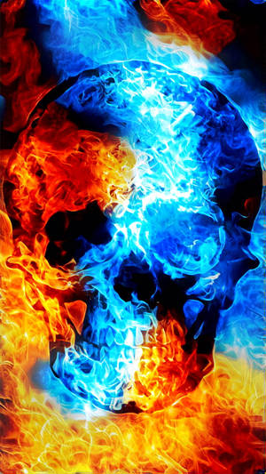 Red And Blue Flamed Skull Wallpaper