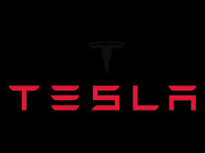 Red And Silver Tesla Logo Standing Out Against A Black Background Wallpaper