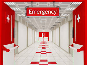 Red And White Hospital Emergency Ward Wallpaper