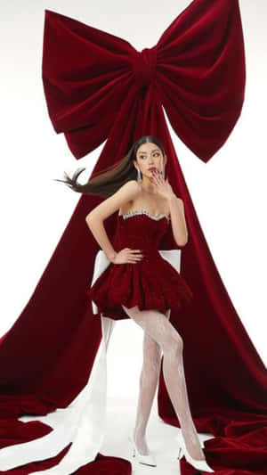 Red Bow Dress_ Fashion Pose Wallpaper