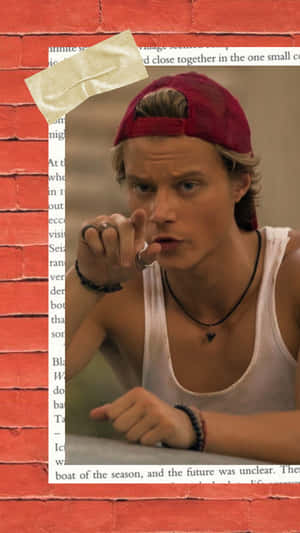 Red Cap Teen Reflection Brick Wall Wallpaper