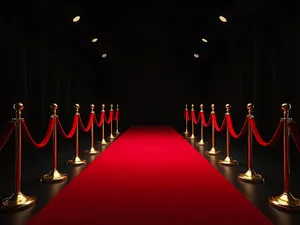 Red Carpet And Golden Stanchions Leading To A Dark Background Wallpaper