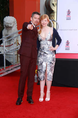 Red Carpet_ Pose_ Pointing Actor_ Floral Dress Actress.jpg Wallpaper