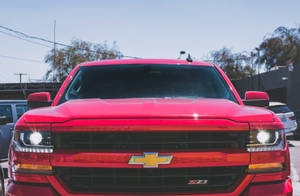 Red Chevrolet Silverado Front View Wallpaper