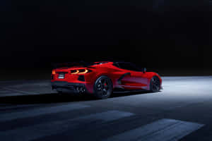 Red Corvette C8 Night Profile Wallpaper