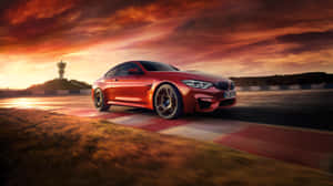 Red Coupe Sunset Racetrack Wallpaper