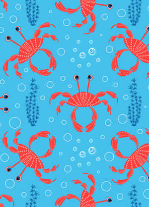 Red Crabs Blue Background Pattern Wallpaper