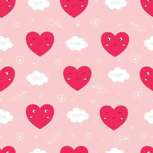Red Cute Valentines Day Hearts Cartoon Pattern Wallpaper