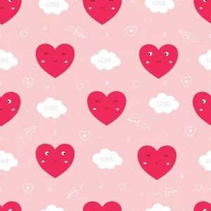 Red Cute Valentines Day Hearts Cartoon Pattern Wallpaper