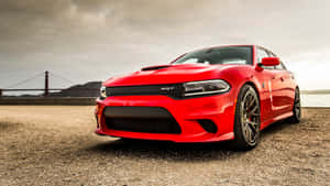 Red Dodge Charger Hellcat Bridge Background Wallpaper