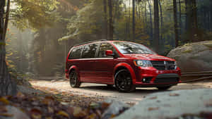 Red Dodge Grand Caravan Forest Road Wallpaper