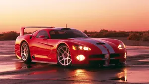 Red Dodge Viper Headlights Turned On Wallpaper