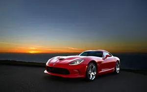 Red Dodge Viper Sunset Wallpaper