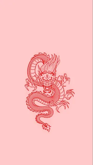 Red Dragon Illustration Pink Background Wallpaper