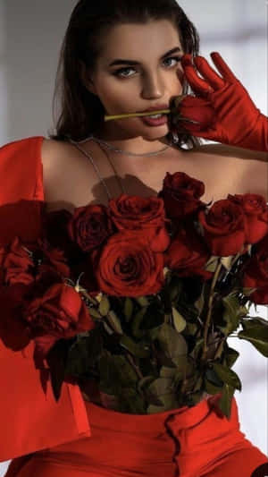 Red Dress Rose Seduction Wallpaper