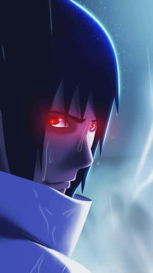 Red Eyed Anime Character In Blue Wallpaper