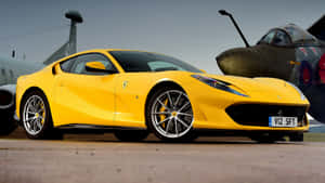 Red Ferrari 812 Superfast On City Street Wallpaper