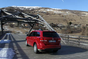 Red Fiat Freemont Mountain Road Bridge Wallpaper