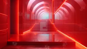 Red Futuristic Architecture Corridor Wallpaper