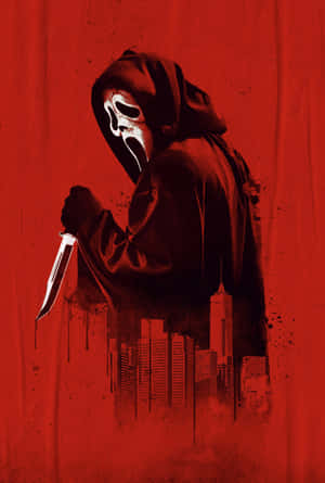 Red Ghostface Knife Cityscape Artwork Wallpaper