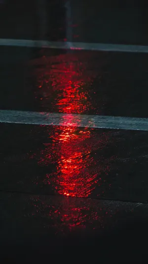 Red Glow Rainy Street Night Wallpaper