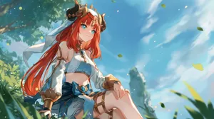Red Haired Anime Character Outdoors Wallpaper
