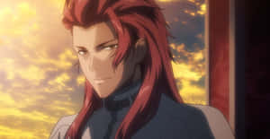Red Haired Anime Character Sunset Backdrop Wallpaper