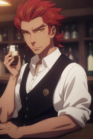 Red Haired Anime Character With Drink Wallpaper