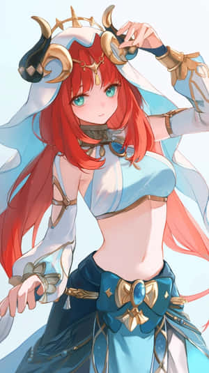 Red Haired Anime Character With Horns Wallpaper