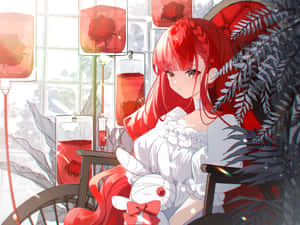 Red Haired Anime Girlin Wheelchair Wallpaper