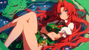 Red Haired Girland Green Dragon Wallpaper