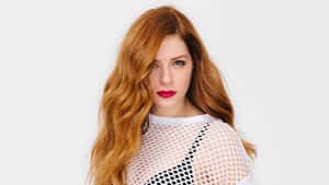 Red Haired Womanin White Mesh Top Wallpaper