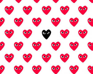 Red Heart Pattern Of Cdg Brand Wallpaper