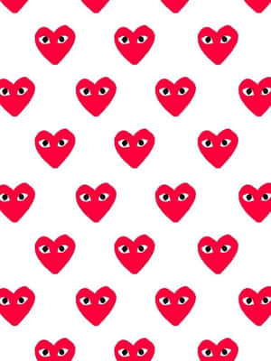 Red Heart Patternwith Eyes Wallpaper