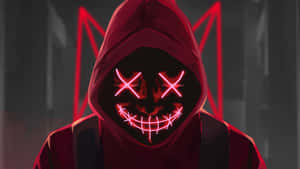 Red Hooded Figurewith Neon Mask Wallpaper