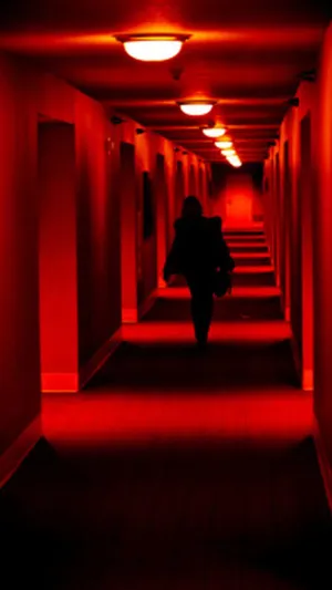 Red Hued Corridor Mystery Wallpaper