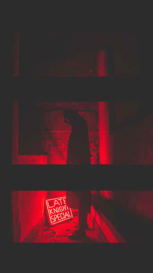 Red Hued Silhouette With Neon Sign Wallpaper