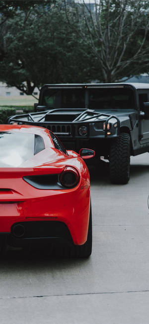 Red Hummer And Black Humvee Car Iphone Wallpaper