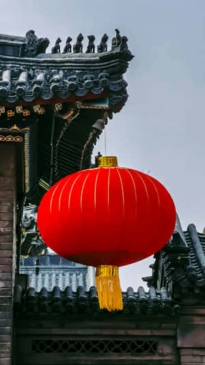 Red Lantern Hanging Traditional Roof Wallpaper