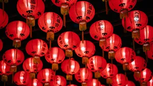 Red Lanterns Hanging In The Air Wallpaper