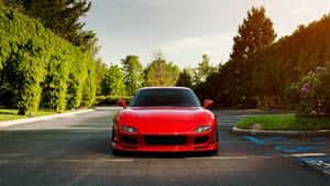 Red Mazda Rx 7 In A Village Wallpaper