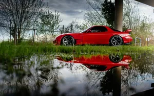 Red Mazda Rx7 Reflection Wallpaper