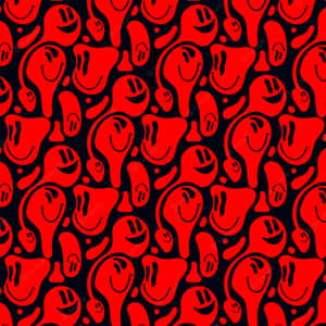 Red Melting Smiley Faces Pattern Wallpaper