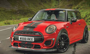 Red Mini Cooper Roadster Mountain Roads Wallpaper