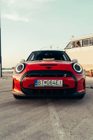 Red Mini Cooper S E Front View Wallpaper