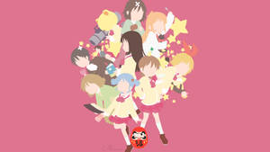 Red Minimalist Nichijou Ensemble Wallpaper