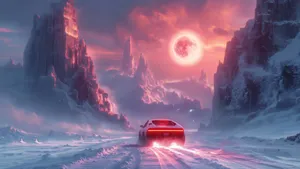 Red Moon Anime Landscape Wallpaper
